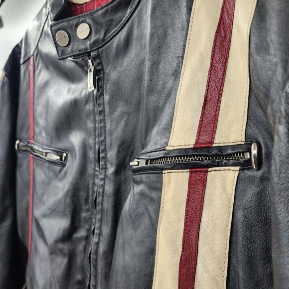 Vintage WILSON LEATHER M.JULIAN Moto Jacket Asymmetric Sleeve Stripes Mens XL - Picture 8 of 16